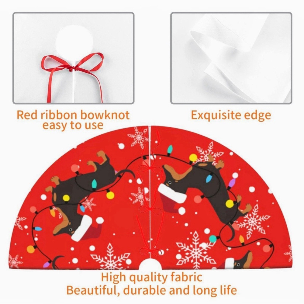 Dachshund Doxie Christmas Tree Skirt Dog Santa Hat Funny Tree Mat Red 48 inch - Picture 7 of 10